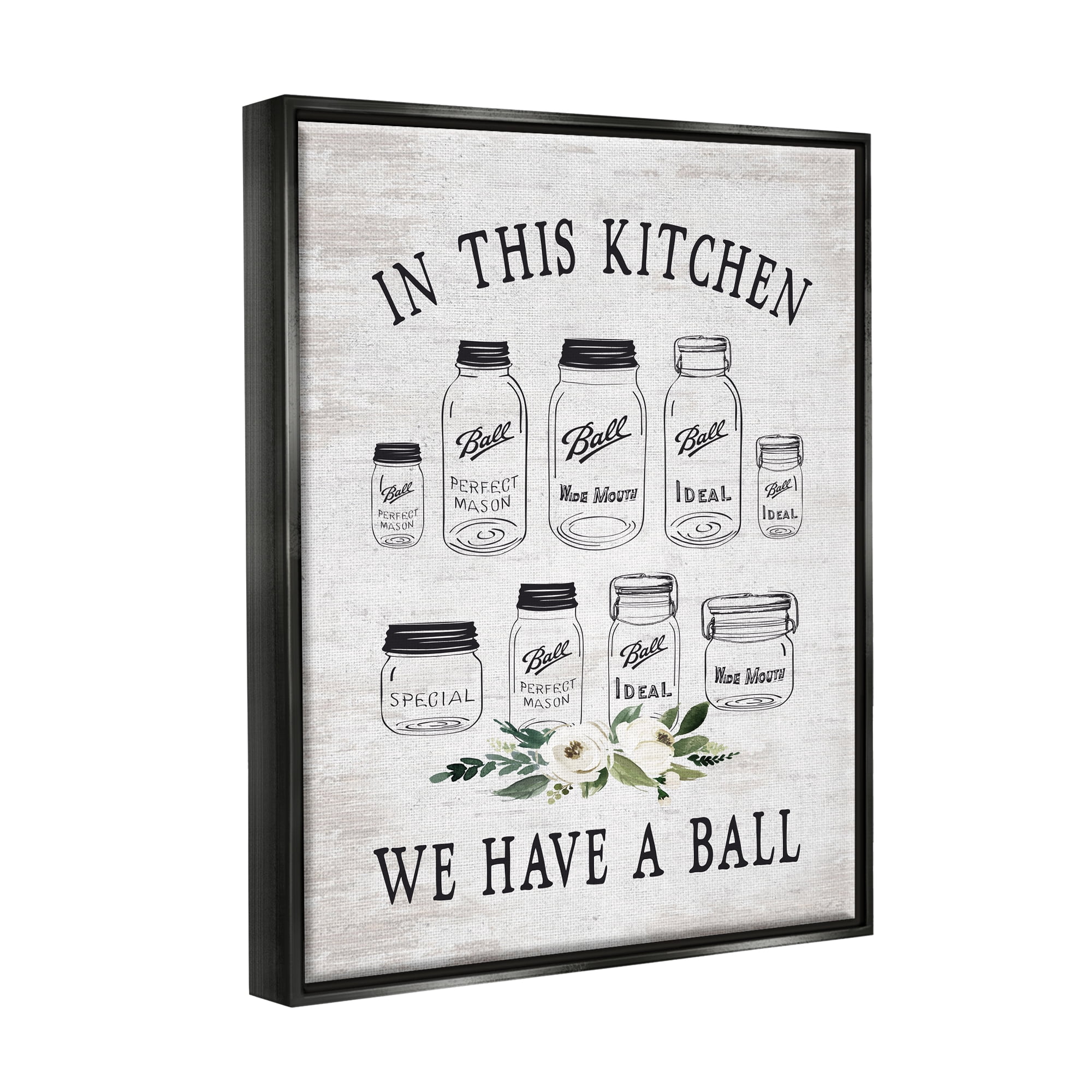 Stupell Industries Kitchen Jar Phrase Botanical & Floral Painting Black Floater Framed Art Print Wall Art, 25 x 31