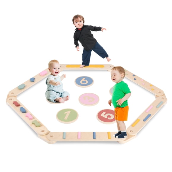 XYMERO Kids Wooden Balance Beam, 6 PCS Toddler Waldorf and Montessori Balance Board, Motor Skill Stepping Toy for Kids 3-5 Years, Gymnastic Obstacle
