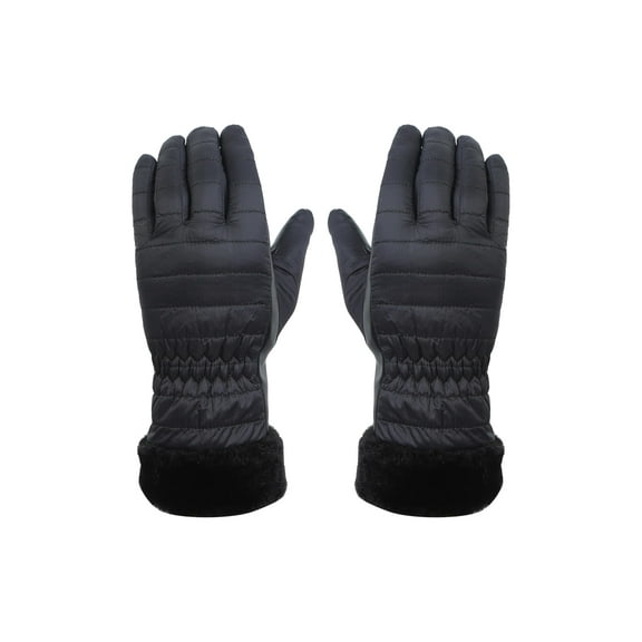 Heat Logic Quilted Glove With Faux Fur Trim Cuff And Pu Palm With Touch Tips-Black-M/L