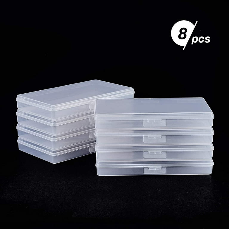 8 Small Plastic Containers with Hinged Lids, Rectangular Clear