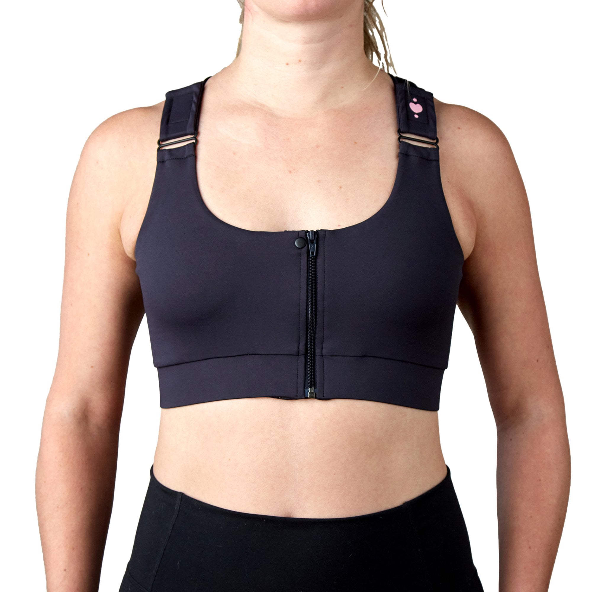 heart&core Shirl Bra, Post-Surgery, Racerback Zip Bra, Black, Small, 1 Ct