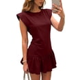 thumbnail image 2 of vigerkar Summer Dresses for Women V Neck Cap Sleeve Ruffle Hem Smock Short Dress (Wine, L), 2 of 9
