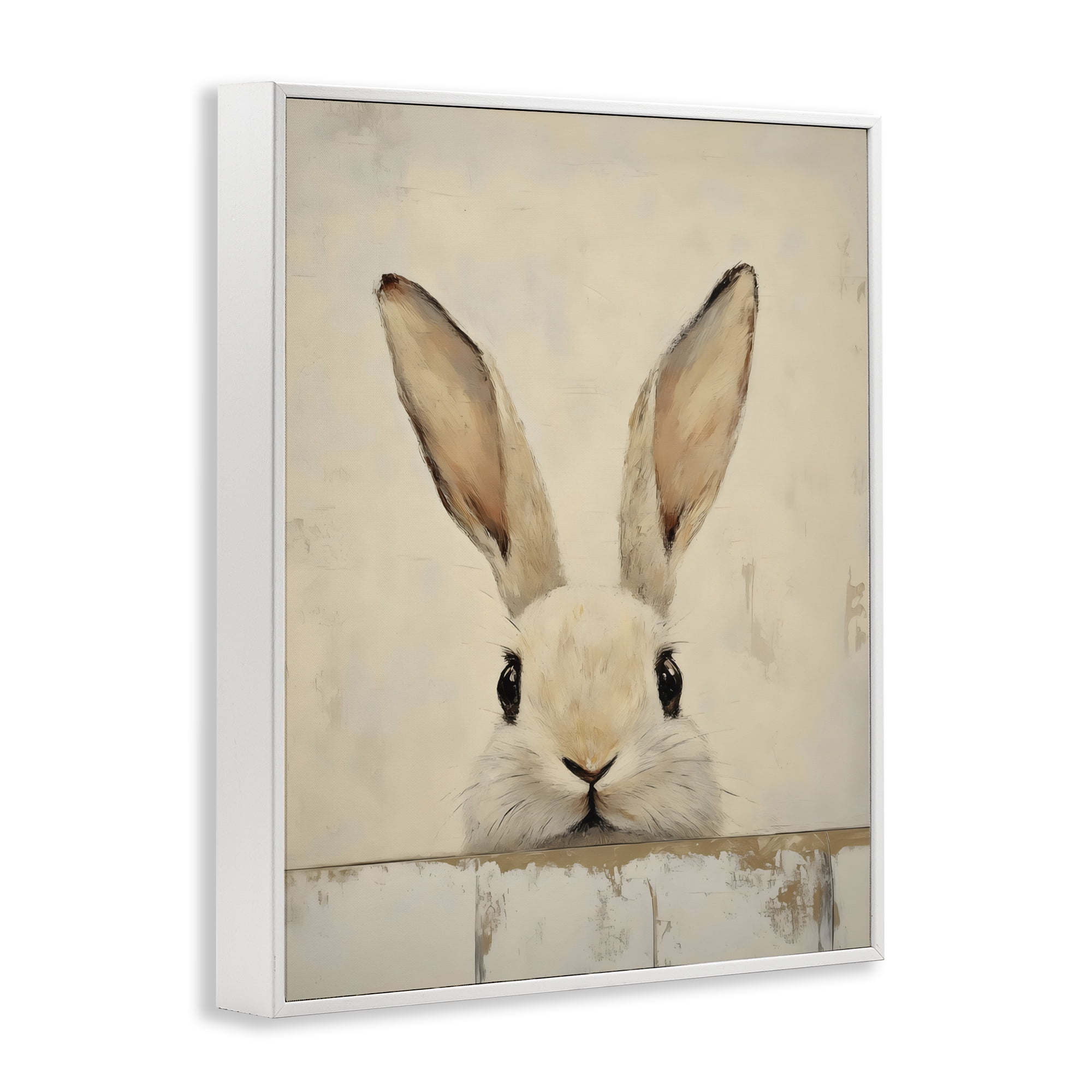 Stupell Industries Peeking Bunny in Soft Neutrals White Framed Giclee Art, design by LSR Design Studio