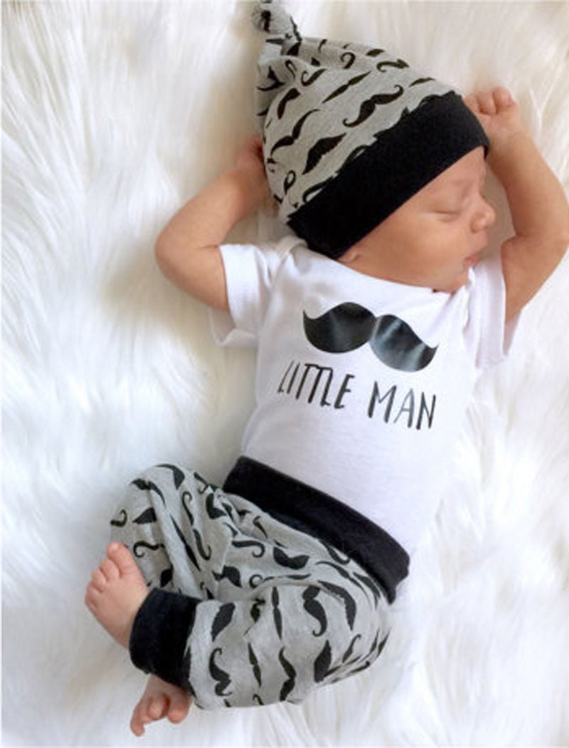 Lzxuan Newborn Infant Baby Boy Soccer Rompers+Pants+Hats 3Pcs Bodysuit Clothes Set