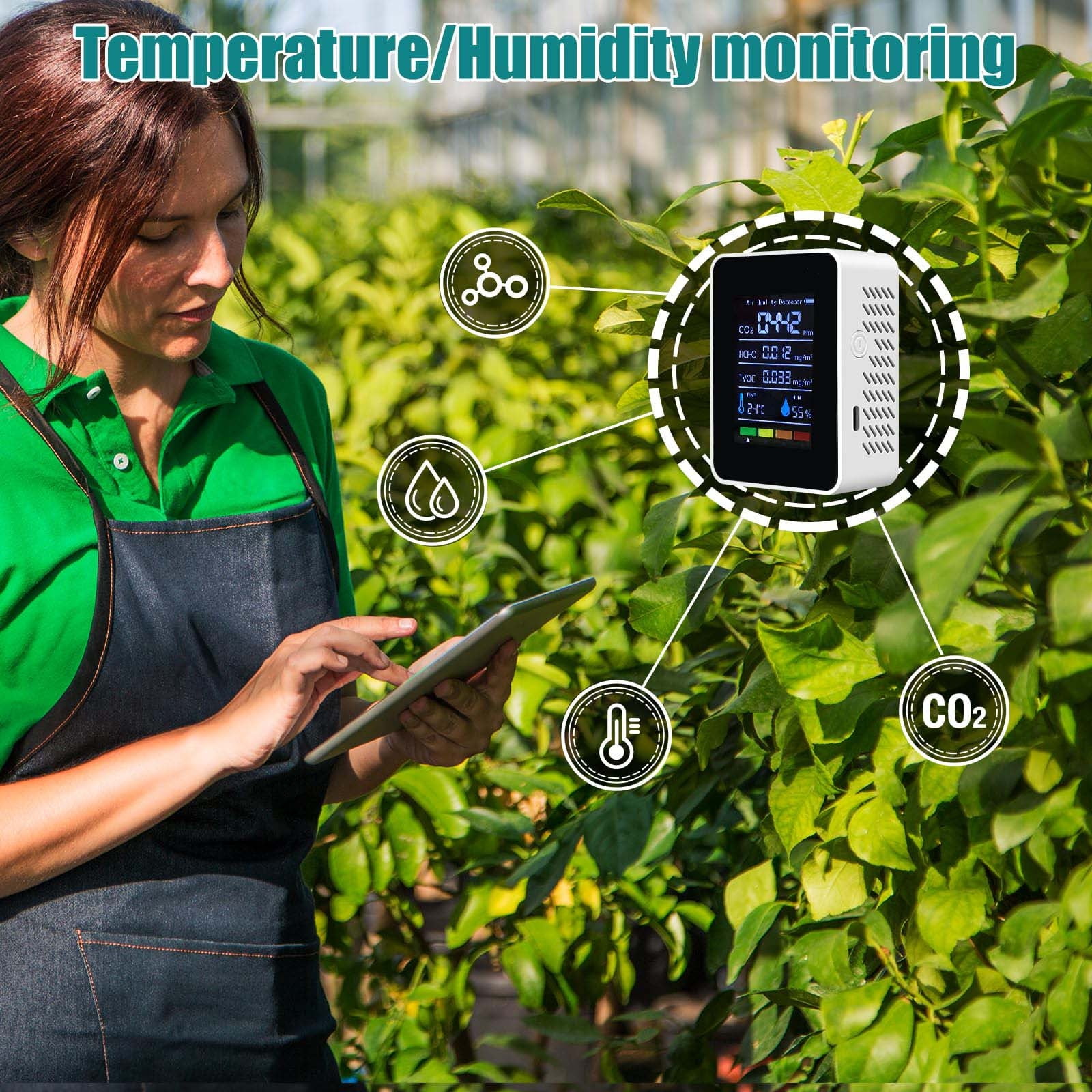 Camnix 5 In 1 Quality Monitor Indoor Detector HCHO TVOC Tester With Temperature And Humidity Sensor Rechargeable LED Display Quality