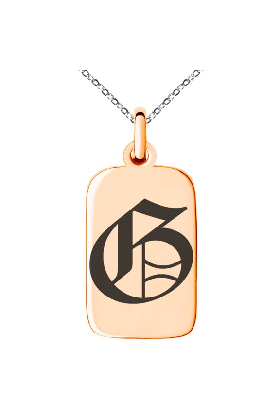 Stainless Steel Letter G Initial Old English Monogram Engraved Small Rectangle Dog Tag Charm Pendant Necklace