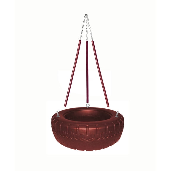 Playset Tire Swing Kit, 25" W x 7" H, Maroon, with 66" Maroon Soft Grip Zinc Chains, Zinc for Jungle Gyms and Swing Sets 1 PK (KIT-MR66CSTS)