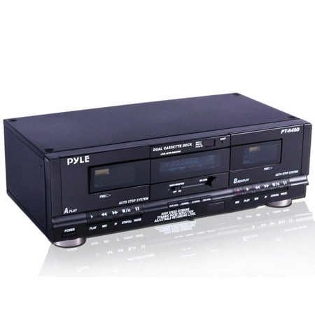 PYLE PT649D - Dual Cassette Deck - Double Cassette Tape System for Audio Mixtape Recording, CrO2 Tape Selector, High-Speed Dubbing, Rack (Best Cassette Deck 2019)