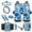 Blue Dalia, variant on Yuyamidu Blue Daisy Car Seat Covers Full Set Women Steering Wheel Cover Safe Belt Pads Handbrake Cover Set Coasters Garbage Container Rear View Mirror Cover Car Center Console Cover, 14 Pack