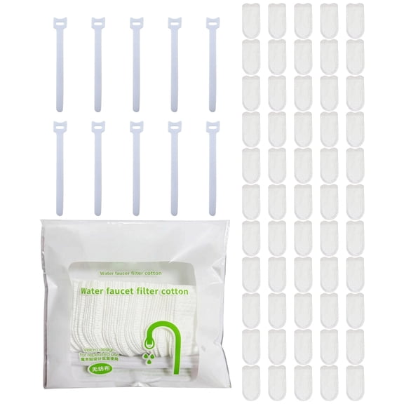 Faucet Filter Cotton Pads, Disposable Replacement Set Sediment Rust Removal Kitchen Sink Tap Water Purifier Core Clean Health Safety Home Plumbing Accessory Tool, 50 Cotton Pads 10 Cable Ties