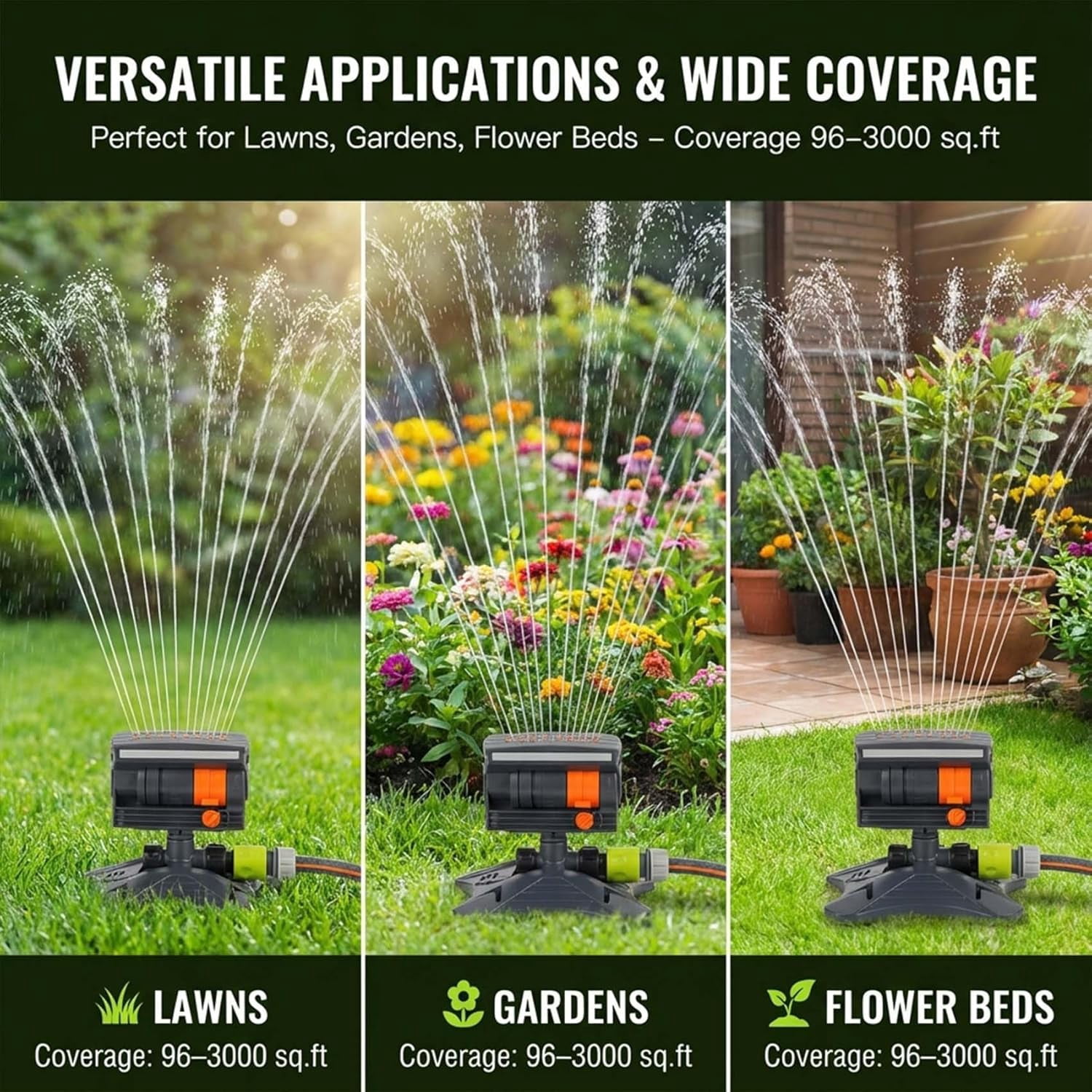 16-Nozzle Oscillating Sprinkler with Dual-Zone Sprinkler Water Timer, Oscillating Sprinkler with Timer, 360° Rotating Lawn sprinklers for Yard Garden,