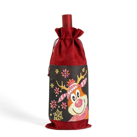 

DIY Diamond Painting Christmas Wine Bottle Bags Cover Merry Christmas Xmas Wine Bottle Drawstring Bag New Year Table Decoration