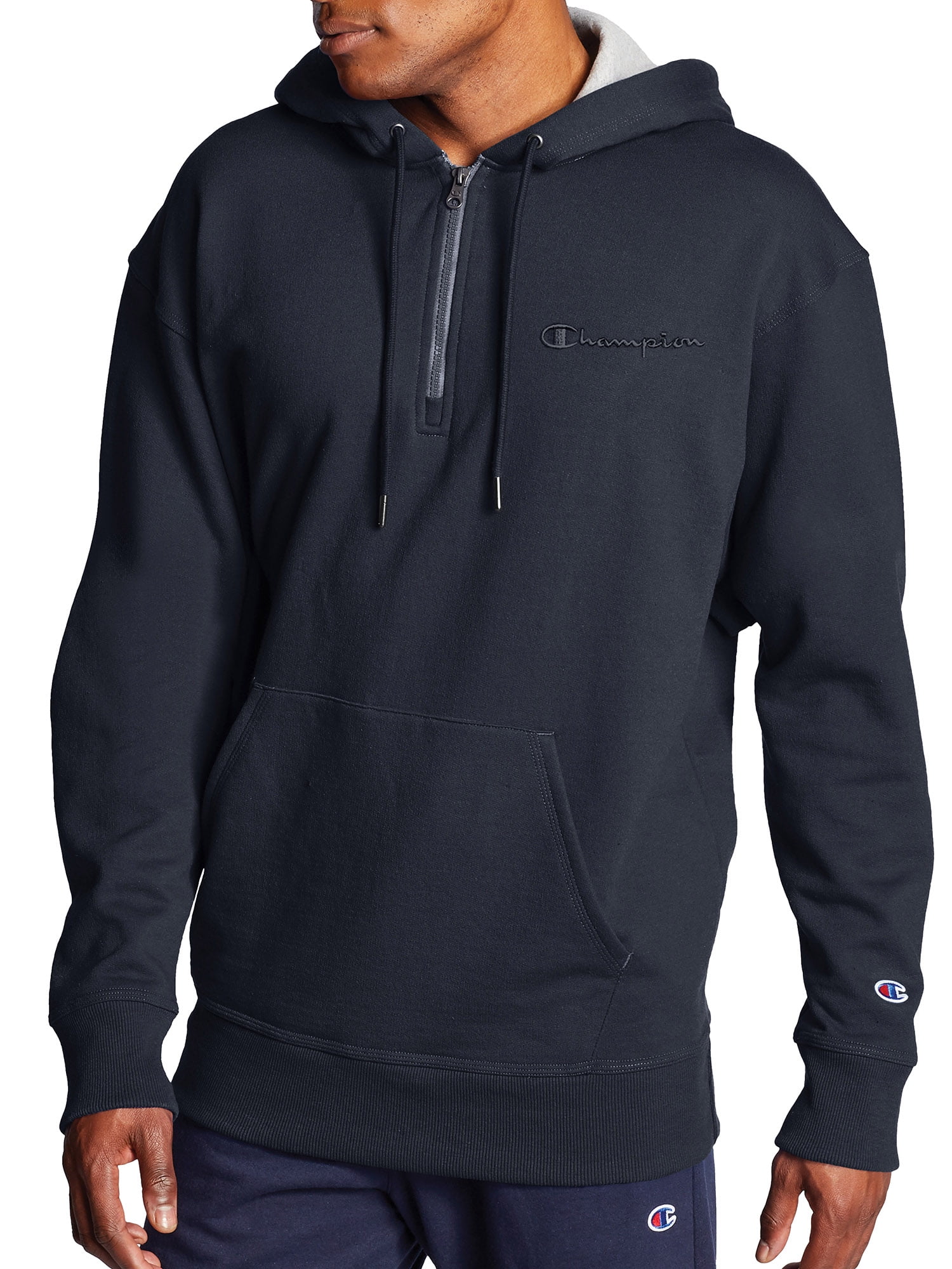 Champion Men S Powerblend Fleece Quarter Zip Hoodie With Embroidered Logo Up To Size 2xl