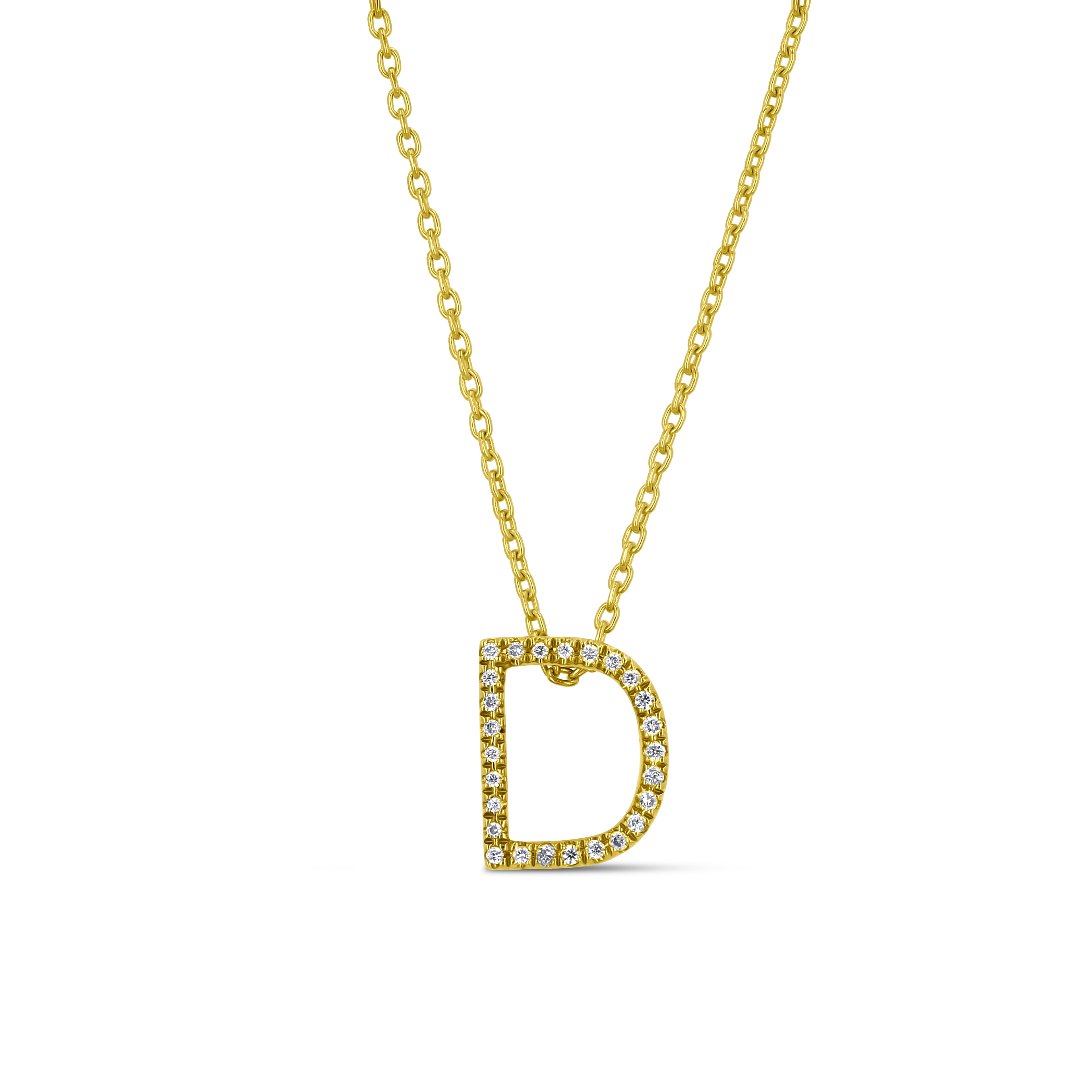 Social Value 14K Solid Yellow Gold Diamond 'D' Initial Letter Pendant