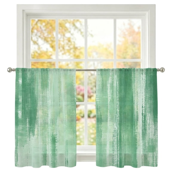 Mint Green Paint Sheer Curtains 45 Inch Long 2 Panels Modern Abstract Green Stripes Light Filtering Rod Pocket Curtains, Sheer Voile Drapes for Living Room Bedroom 52"x45"