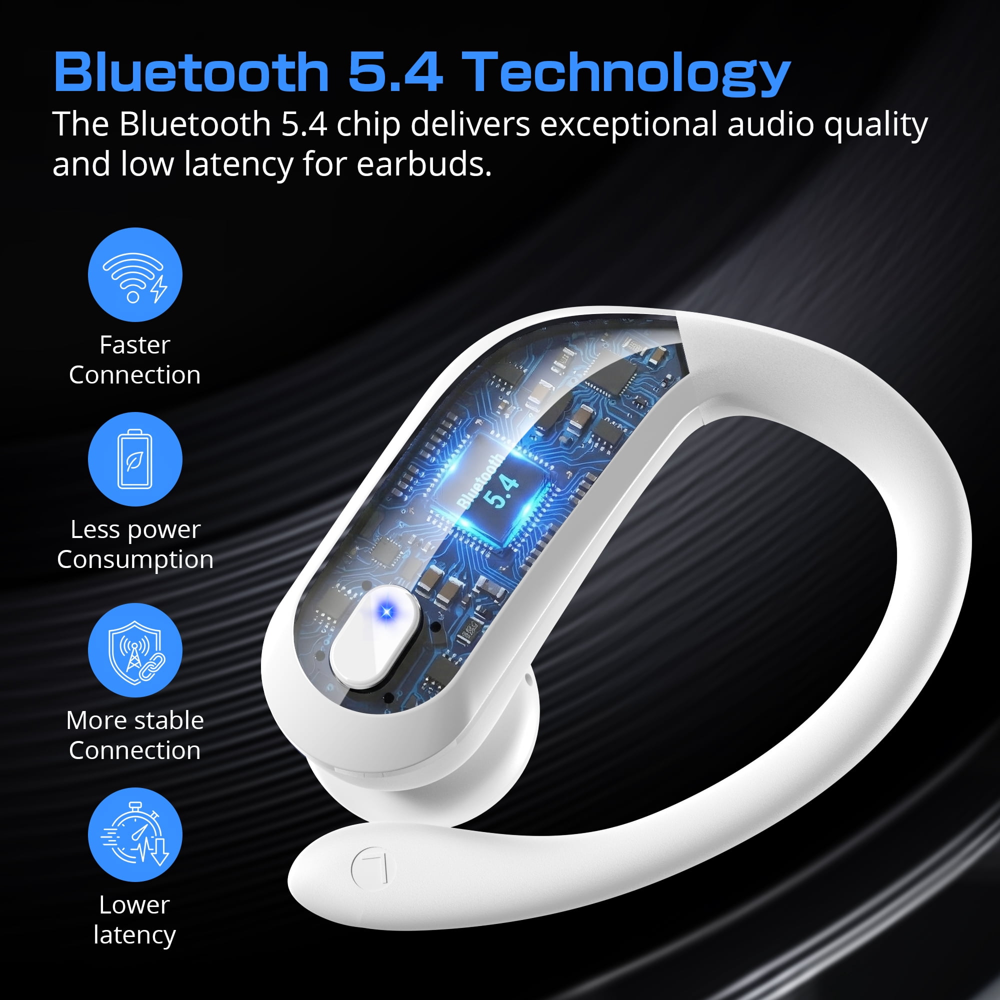 Wireless Earbuds Bluetooth 5.4 Headphones Sport, IPX7 Waterproof Earphones with Earhooks, 80H Playtime, Fast Charging Case, Noise Cancelling Mic, Lightweight Bluetooth Earbuds for Running Gym