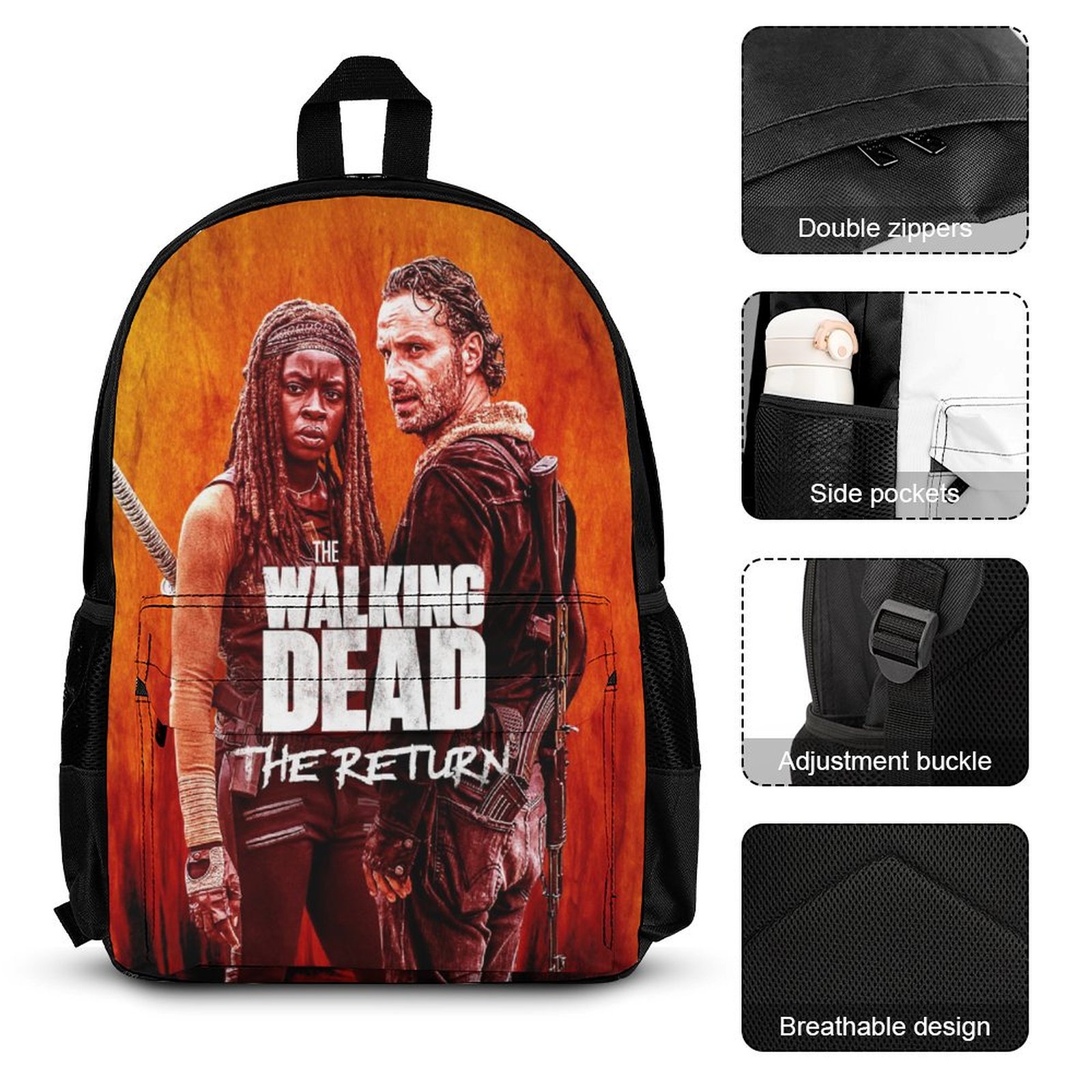 3PCS Walking Dead Backpack Set With Pocket Bookbag Schoolbag 