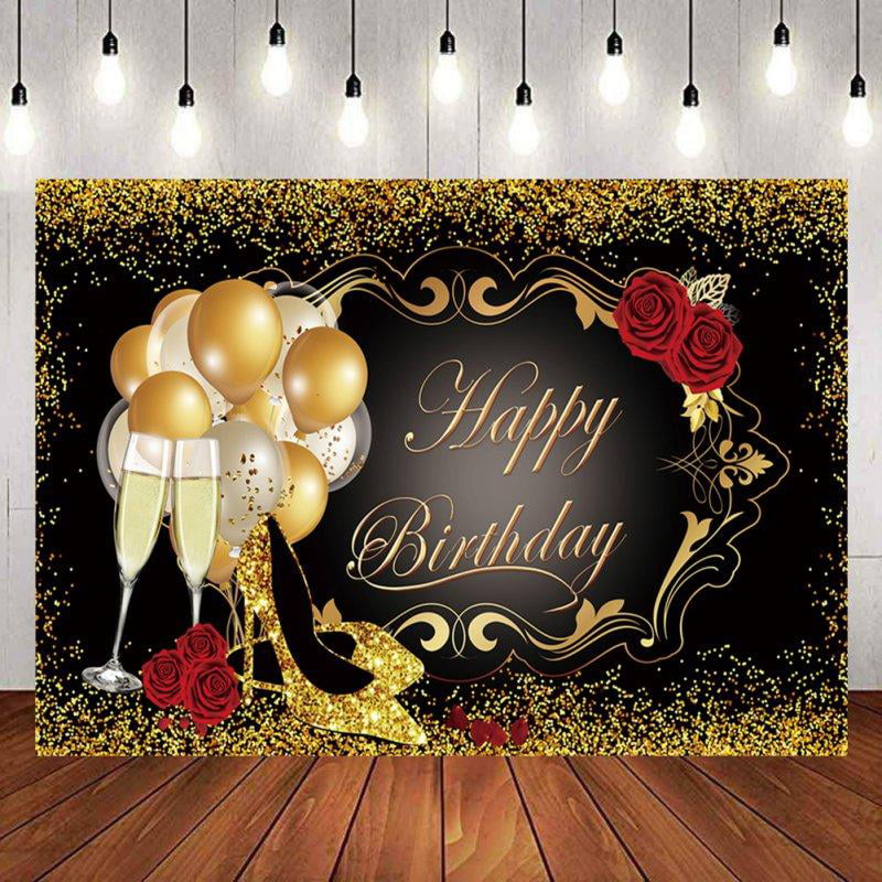 OERJU 15x10ft Happy 60th Birthday Backdrop Balloons Diamond Ribbons Spotlight Gold and Black Theme 60th Birthday Photography Background Celebrate 60th Birthday Party Banner 