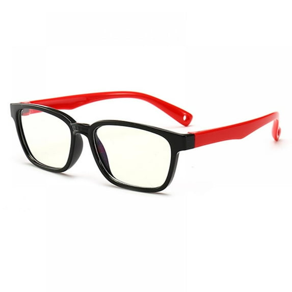 Kids Blue Light Blocking Glasses Square Nerd Soft Eyeglasses Frame, UV400 Protection Black Frame Red Legs