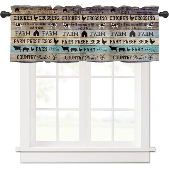 Farmhouse Curtain Valance Window Treatment Farmhouse Animals Barn Fresh Eggs Decorative Rod Pocket Short Window Valance for Kitchen Windows Living Room Bathroom 54 x 18 Inch,1 Panel