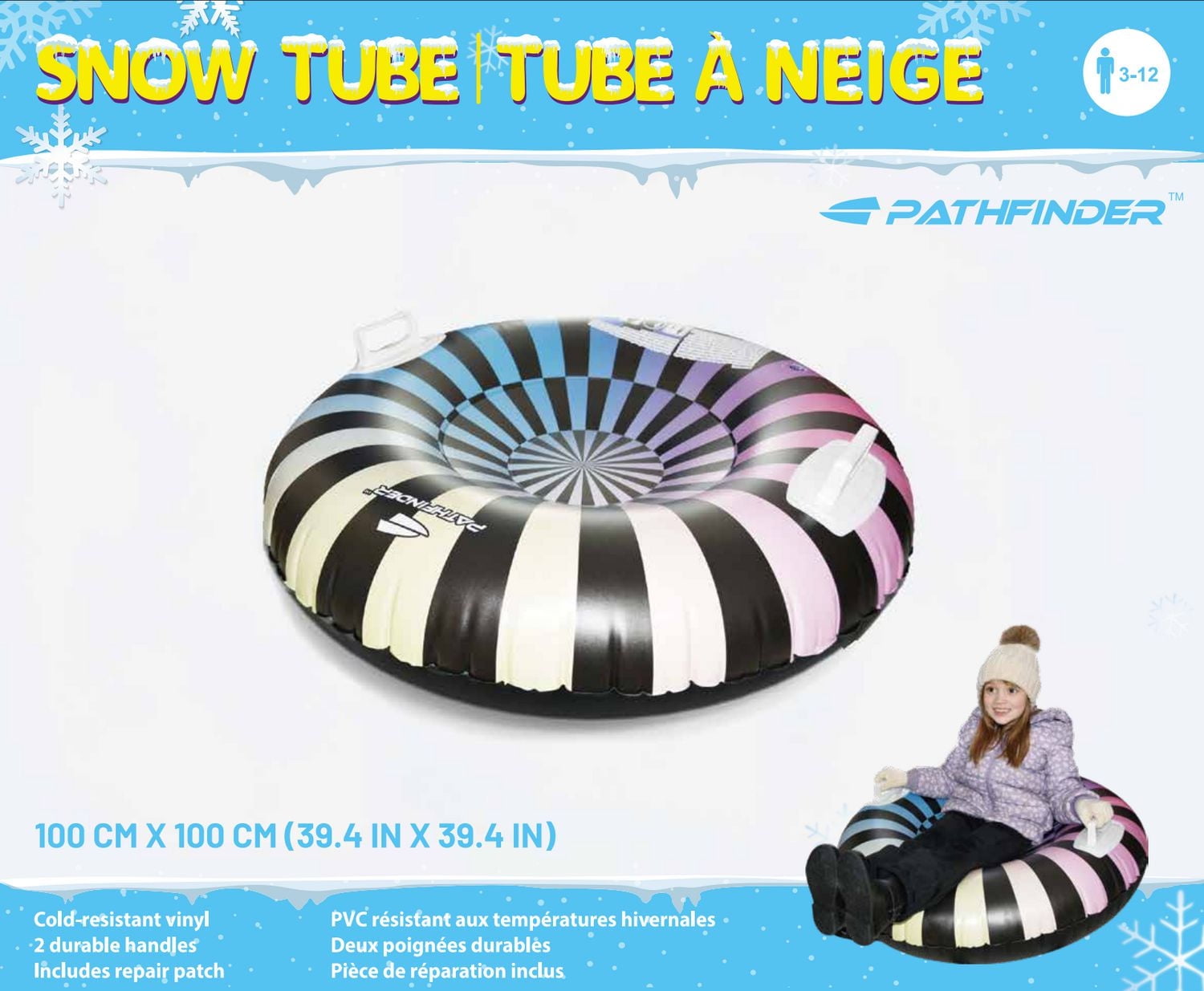 Pathfinder 39" / 100 cm Spiral Inflatable Snow Tube, for ages 3 – 12 years, Winter fun with style!