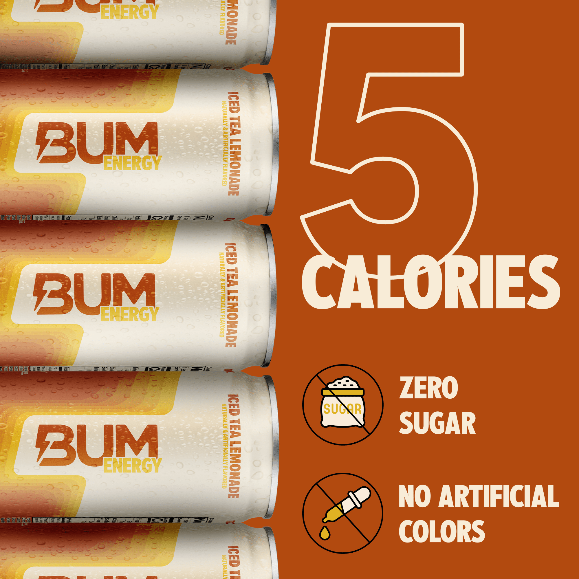 Bum Energy Drink, Iced Lemon Tea, 112mg Natural Caffeine, 12 fl oz Cans, 12-Pack
