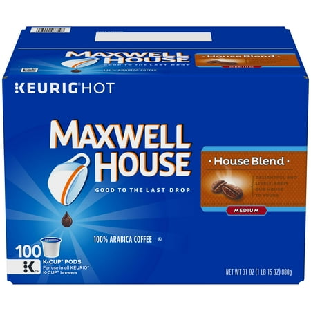 Pack of 2 - Maxwell House House Blend Medium Roast K-Cup Coffee Pods (100 Pods) Packaging May Vary