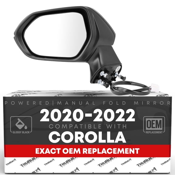 Driver Side Mirror Replacement - Compatible with 2020-2022 Toyota Corolla - Powered Adjustment, Manual Fold, Heated, Flat Glass - Smooth Black, 7H5P - OEM 8794012L00, 8794002917, 8794002929, TO132039