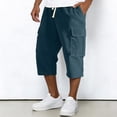 thumbnail image 2 of Dwelliawo Corduroy Long Cargo Shorts for Men Casual Capri Shorts Multi-Pockets Below Knee 3/4 Pants Lightweight Outdoor Elastic Waist Long Pants Blue L, 2 of 10