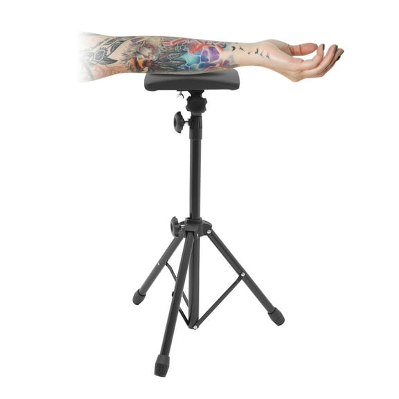 Tattoo Tripod Stand, Height Adjustable Arm Leg Rest Tripod Stand Tattoo Workstation with Sponge Pad Black