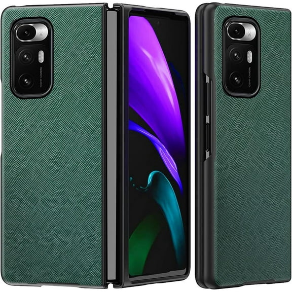 for Xiaomi Mi Mix Fold Case,Cross Pattern Hybrid PU Leather Ultra Thin Phone Cover Hard PC Anti-Scratch Shookproof Bumper Case for Xiaomi Mi Mix Fold QH Green