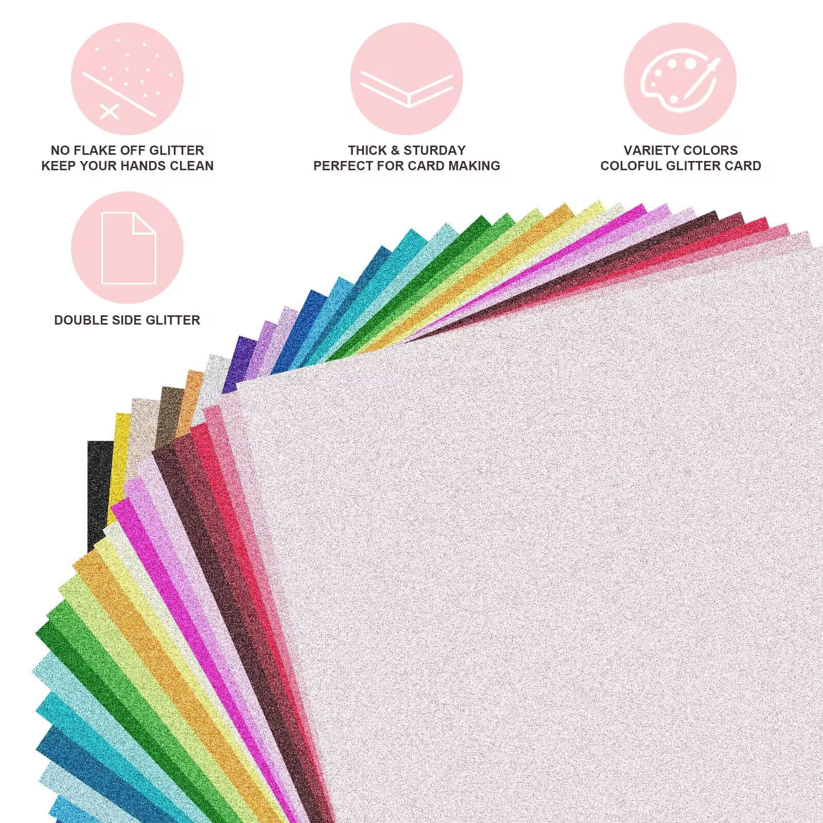 12 X 12 Inch Double Side Glitter Cardstock Paper 100lb Heavy Weight No Shred Colored Card Stock For Making 30 Colors