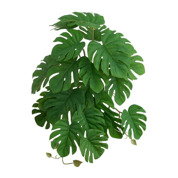 1Pcs Artificial Reptile Plants, Terrarium Decor with Suction Cup for Habitat, Hiding Climbing Vine for Bearded Dragon Gecko Lizard Tank, Realistic Monstera Leaf Green