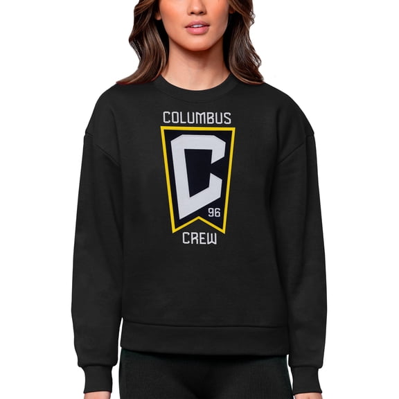 Women's Antigua Black Columbus Crew Team Logo Victory Pullover Sweatshirt