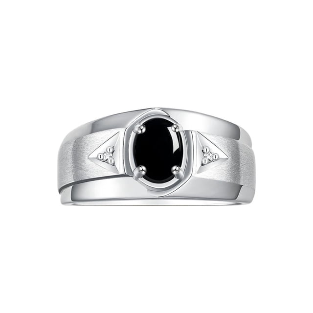 RYLOS Men's Rings Sterling Silver Classic 7X5MM Oval Gemstone & Diamond Ring Cabochon Onyx October Birthstone Rings For Men, Men's Rings, Silver Rings, Size 9