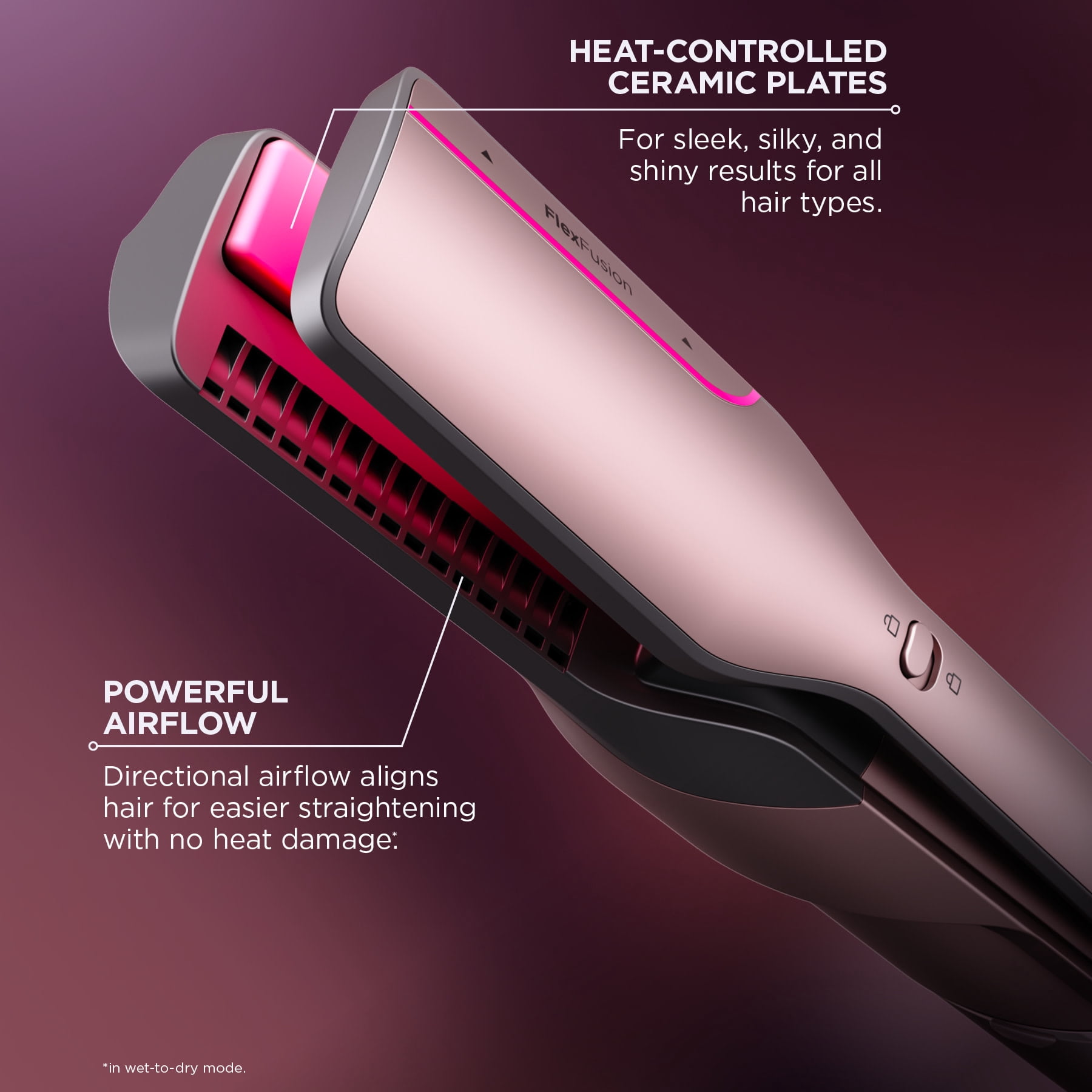 Shark FlexFusion Air & Ceramic Hair Styling System, Air Straightener & Flat Iron, HD641S Metallic Mist