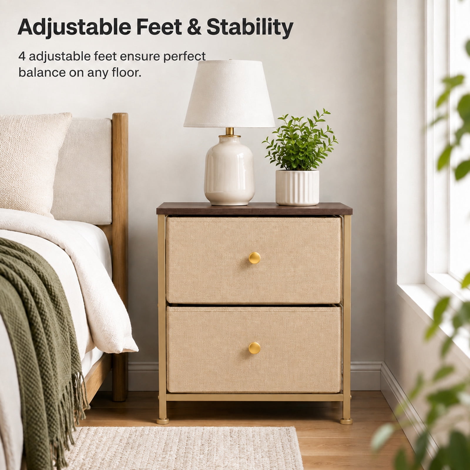 Alvantor Nightstand with 2 Storage Drawers, Small Bedside Table, Small Dresser with Sturdy Wooden Top for Daily Essentials, Compact Nightstand for Bedroom and Small Spaces