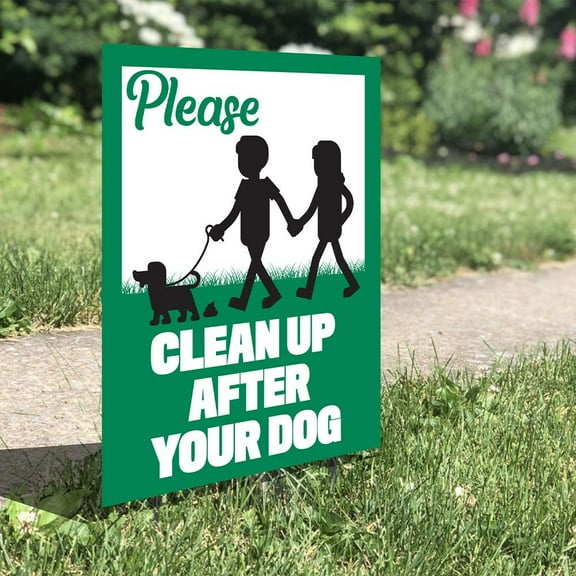 Vispronet Please Clean Up After Your Dog Sign, 9in x 12in Sign with Stakes