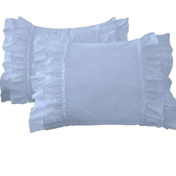 2 Piece Vintage Ruffle Pattern Solid Light Blue Pillow Shams, (Standard 20X26 Pillow Cover), 100% Egyptian Cotton, 800 Thread Count, Standard Size