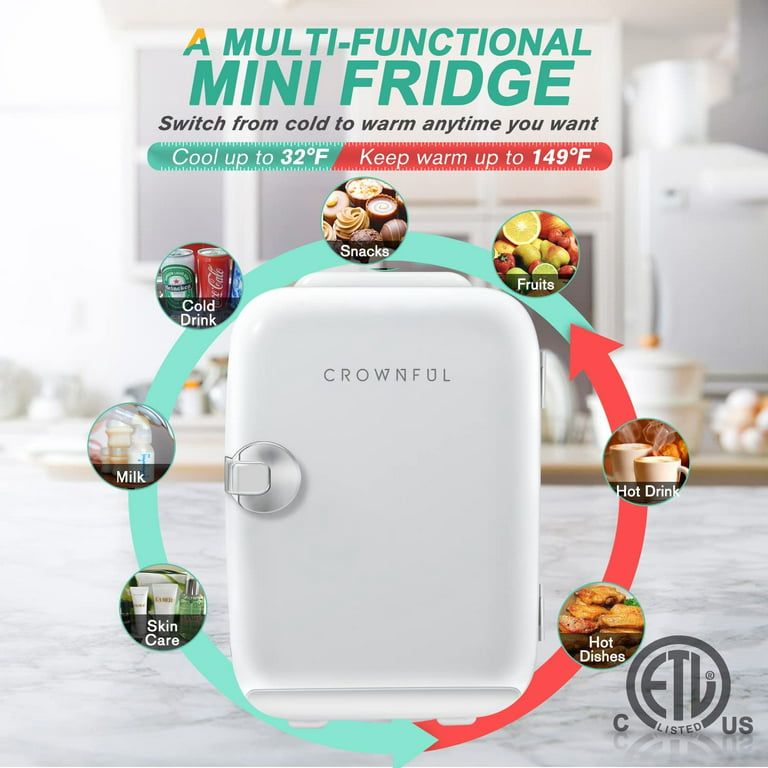 CROWNFUL Mini Fridge, 4 Liter 6 Can Portable Cooler and Warmer Personal