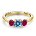 thumbnail image 3 of Gem Stone King 10K Yellow Gold Persian Blue Moissanite and Red Created Ruby Engagement Ring for Women | 1.00 Cttw | Round 5MM | Gemstone Birthstone | Size 5, 3 of 6