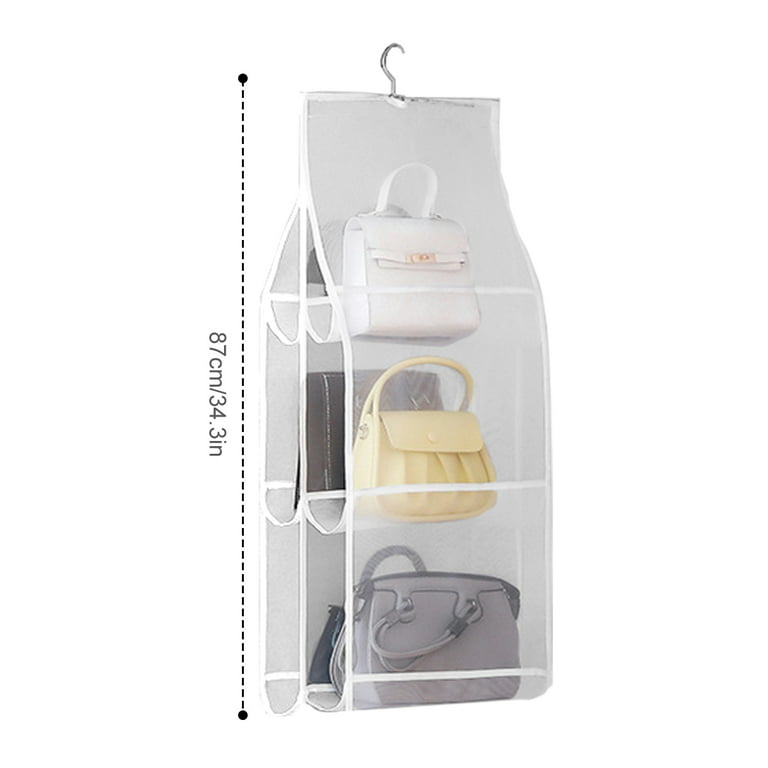 Clear Hanging Handbag Storage Organizer 6 Pockets Dustproof Bags for  Handbags, Clear Handbag and Purse Storage Organizer for Hanging Closet with  Hook White