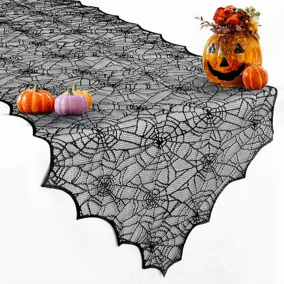 Halloween Table Runner, Black Lace Spider Web Table Runners for Halloween Decor/Party Dinner Table Decoration 18 x 72Inch