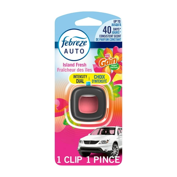 Febreze Car Odor-Fighting Air Freshener Vent Clip with Gain Scent, Island Fresh, 1ct
