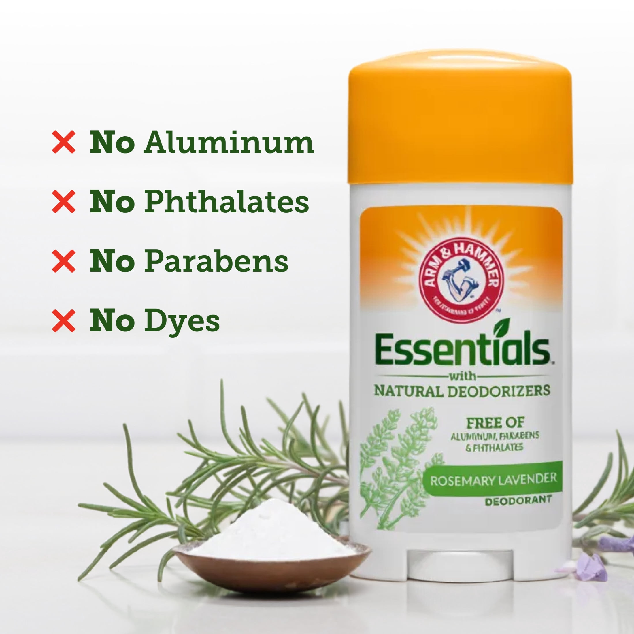 ARM & HAMMER Essentials Deodorant, Fresh Rosemary Lavender, with Natural Deodorizers, 2.5 oz, 2 Ct