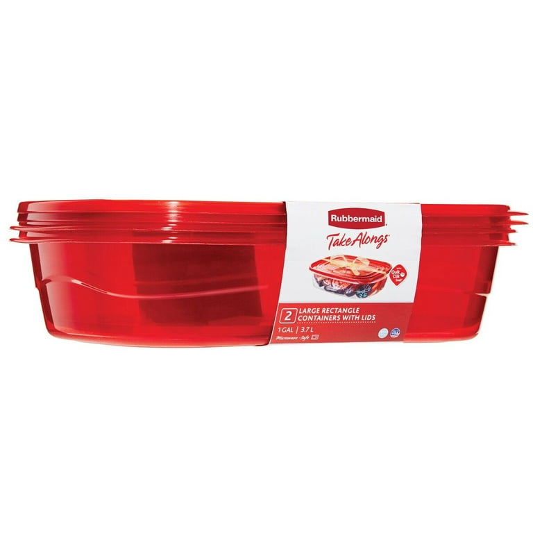 Rubbermaid TakeAlongs, 1 Gallon, 2 Packs, Red, Large Rectangular Plastic  Food Storage Containers