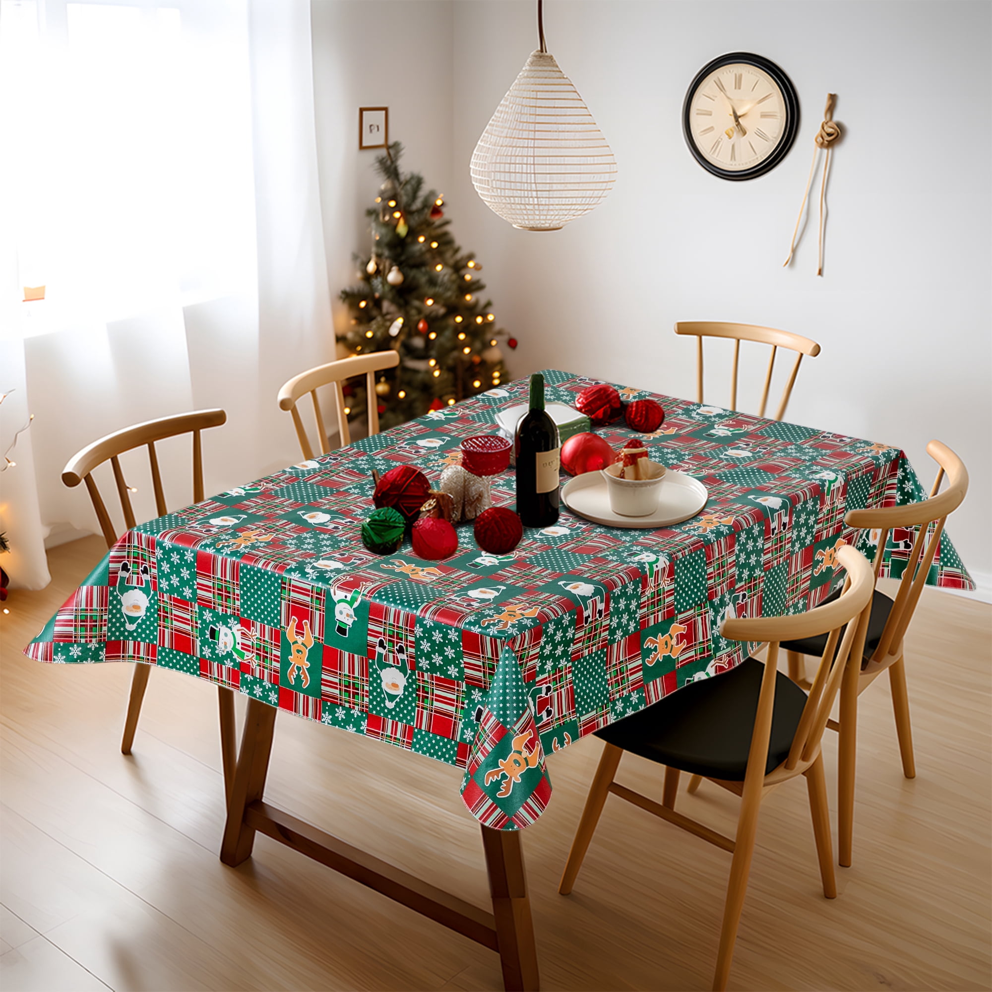RAY STAR Christmas Tablecloth 60x120 inch Rectangle Xmas Tablecloth Waterproof Vinyl Tablecloth with Flannel Backing