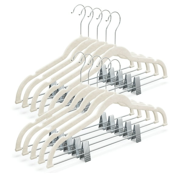 Home-It 10 Pack Clothes Hangers with Clips Ultra Thin Non Slip Velvet, Ivory