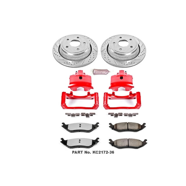 Power Stop Brake Kit KC2172-36 1-Click Brake Kit; Z36 Extreme Carbon Fiber Ceramic Brake Pads; Cross-Drilled And Slotted Rotor; With Rotor/Brake Pad/Powder Coated Red Caliper/Hardware