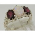 thumbnail image 5 of LBG 14k White Gold Natural Opal and Garnet Womens Trilogy Ring - Size 5.75, 5 of 5